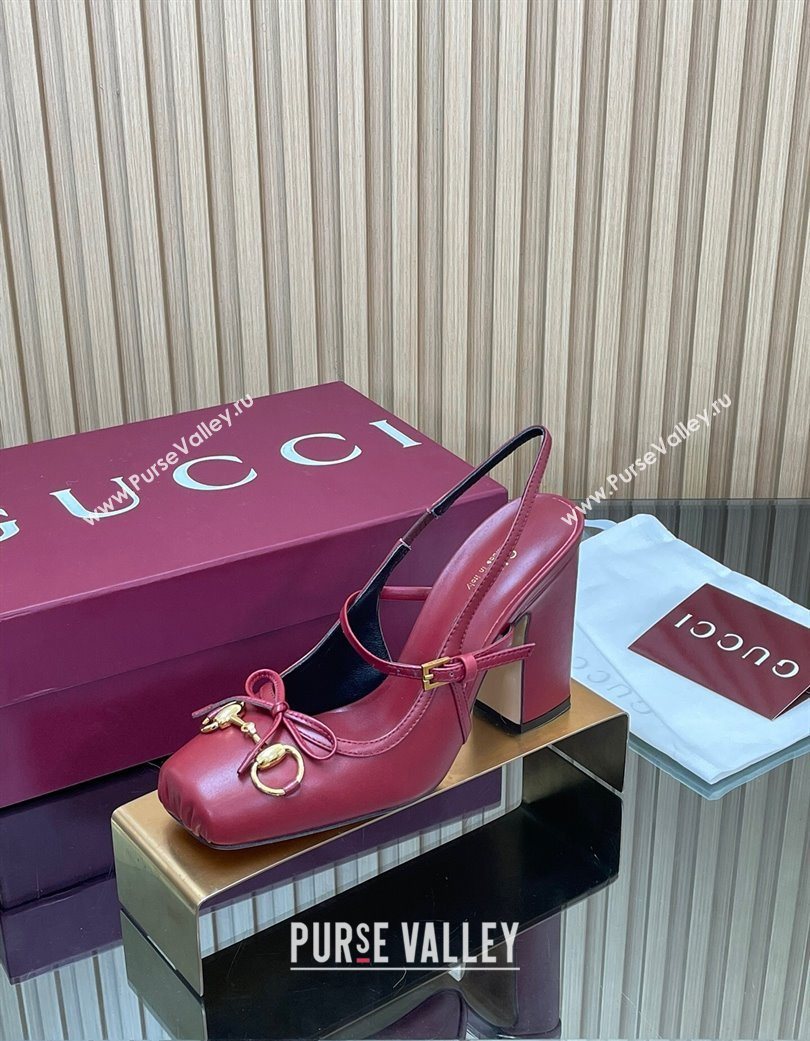 Gucci Horsebit Slingback Pumps 9.5cm in Calf Leather Red 2025 850327 (SS-251218033)