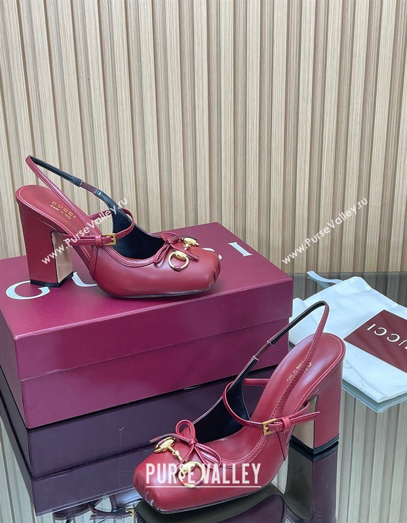 Gucci Horsebit Slingback Pumps 9.5cm in Calf Leather Red 2025 850327 (SS-251218033)