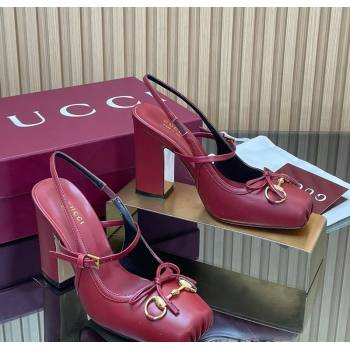 Gucci Horsebit Slingback Pumps 9.5cm in Calf Leather Red 2025 850327 (SS-251218033)