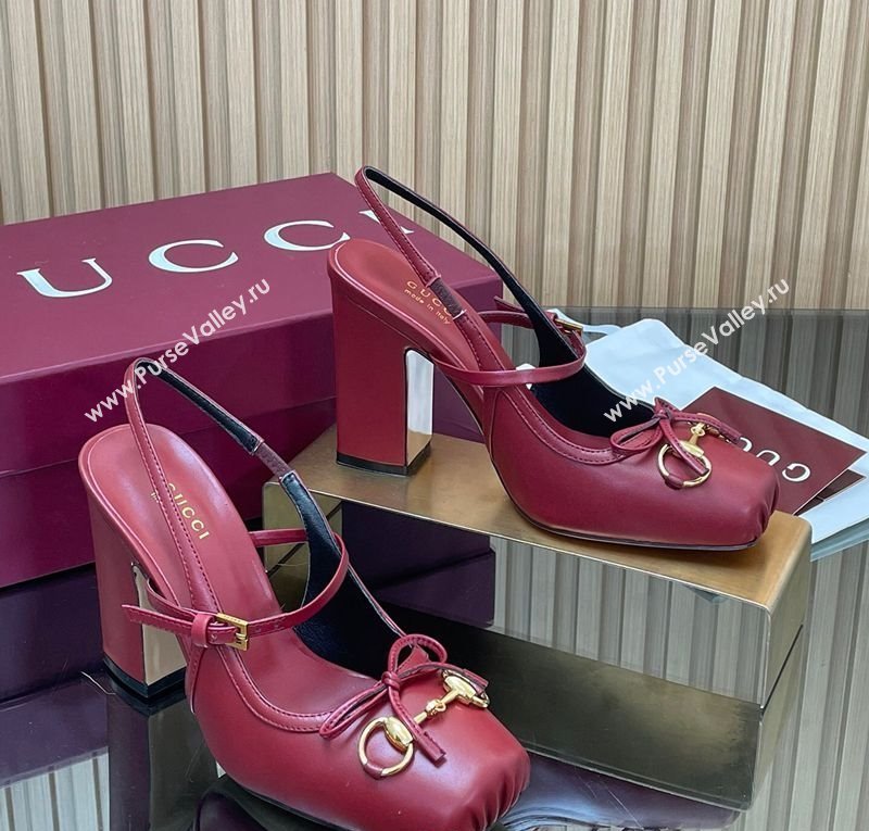 Gucci Horsebit Slingback Pumps 9.5cm in Calf Leather Red 2025 850327 (SS-251218033)