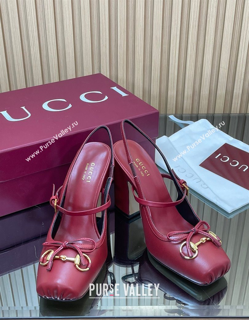 Gucci Horsebit Slingback Pumps 9.5cm in Calf Leather Red 2025 850327 (SS-251218033)