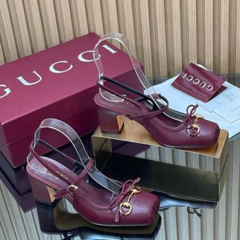 Gucci Horsebit Slingback Pumps 6.5cm in Calf Leather Dark Burgundy 2025 850327 (SS-251218019)
