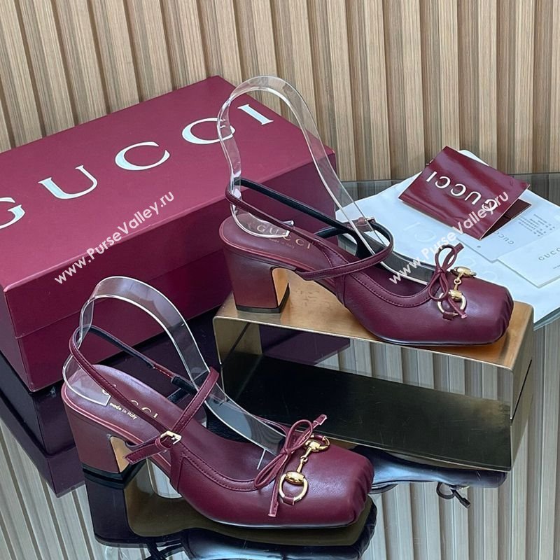Gucci Horsebit Slingback Pumps 6.5cm in Calf Leather Dark Burgundy 2025 850327 (SS-251218019)