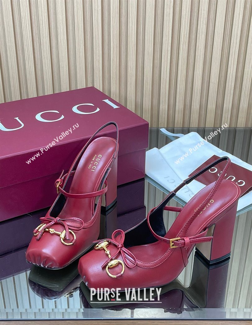 Gucci Horsebit Slingback Pumps 9.5cm in Calf Leather Red 2025 850327 (SS-251218033)