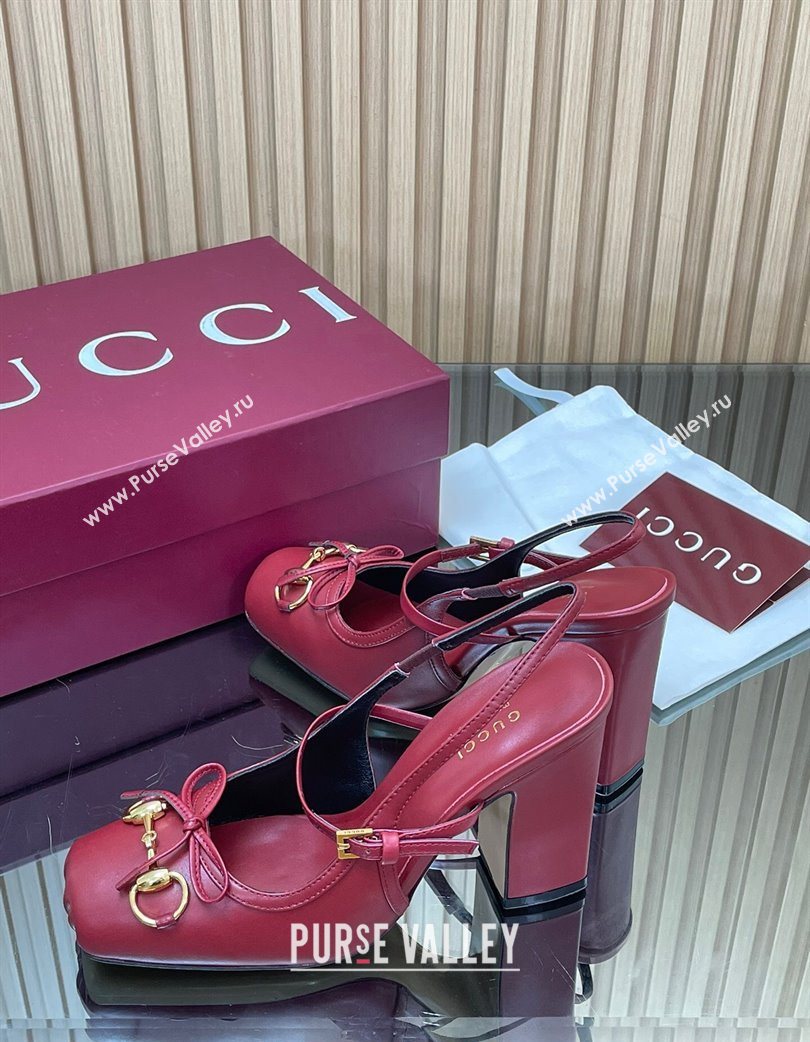 Gucci Horsebit Slingback Pumps 9.5cm in Calf Leather Red 2025 850327 (SS-251218033)