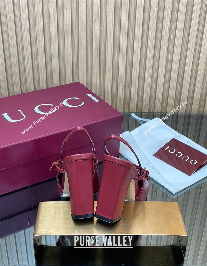 Gucci Horsebit Slingback Pumps 9.5cm in Calf Leather Red 2025 850327 (SS-251218033)