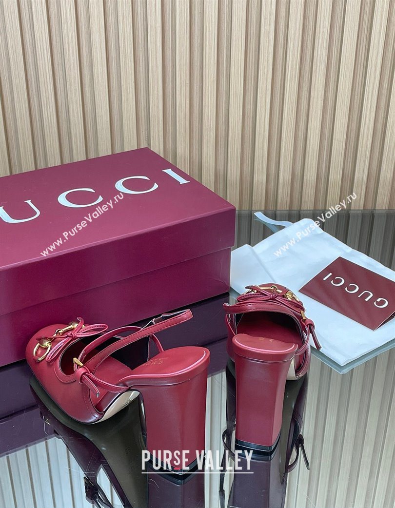 Gucci Horsebit Slingback Pumps 9.5cm in Calf Leather Red 2025 850327 (SS-251218033)