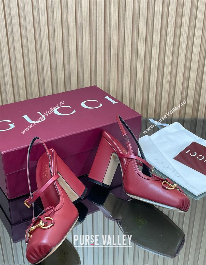 Gucci Horsebit Slingback Pumps 9.5cm in Calf Leather Red 2025 850327 (SS-251218033)