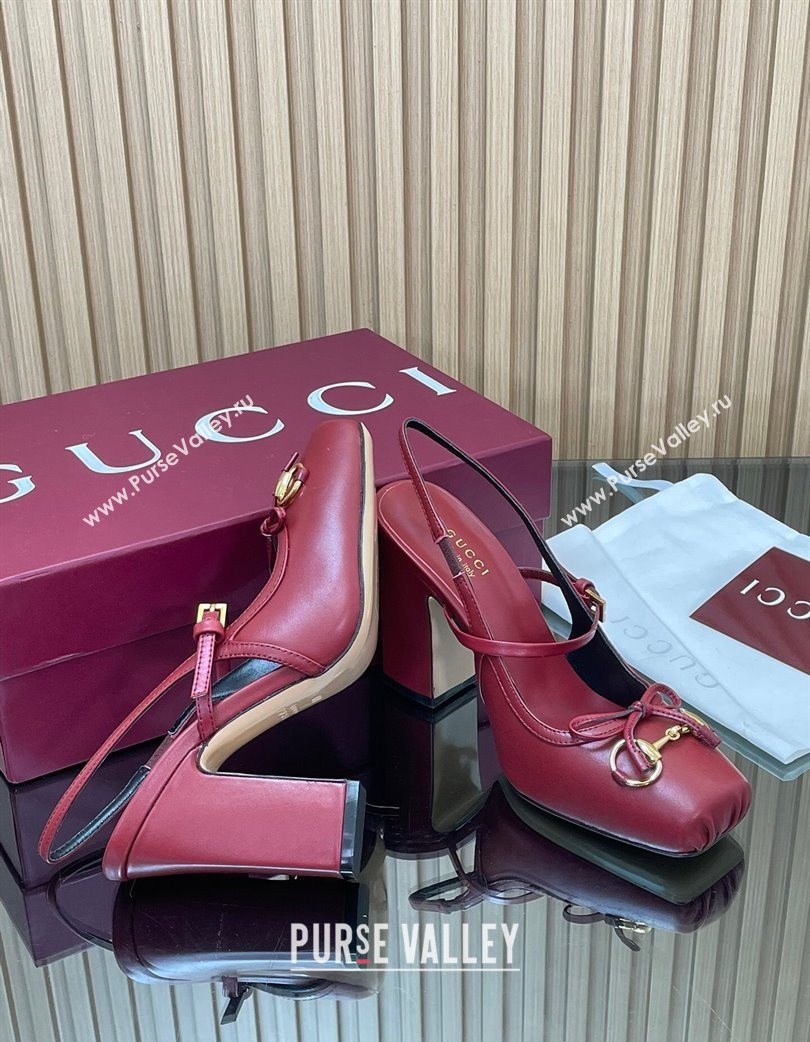 Gucci Horsebit Slingback Pumps 9.5cm in Calf Leather Red 2025 850327 (SS-251218033)