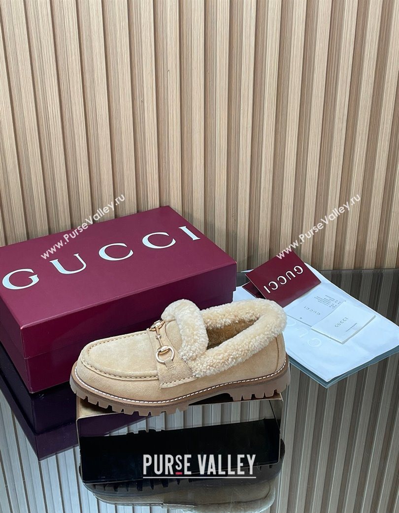 Gucci Wool and Suede Loafers with Horsebit Beige 2025 836060 (MD-251218037)