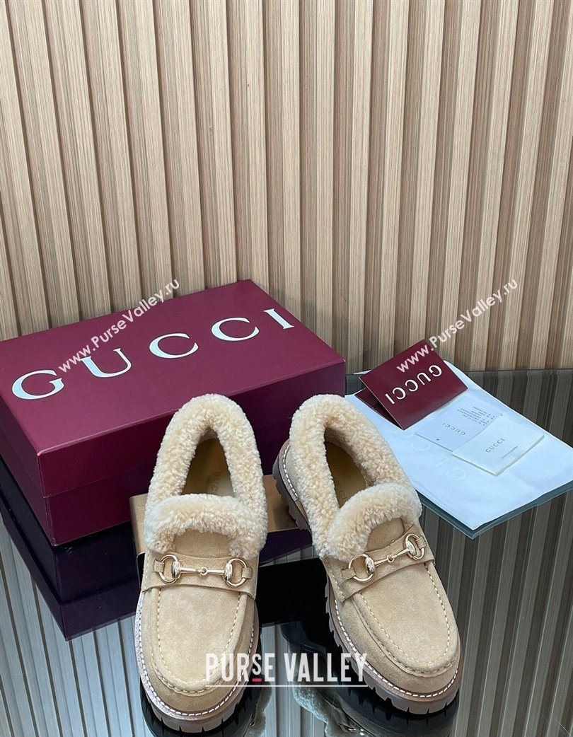 Gucci Wool and Suede Loafers with Horsebit Beige 2025 836060 (MD-251218037)