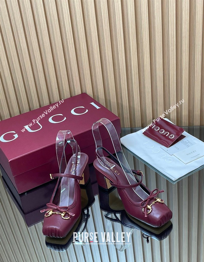Gucci Horsebit Slingback Pumps 6.5cm in Calf Leather Dark Burgundy 2025 850327 (SS-251218019)