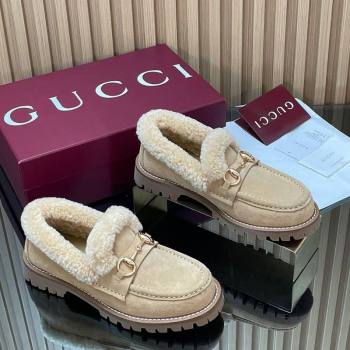 Gucci Wool and Suede Loafers with Horsebit Beige 2025 836060 (MD-251218037)
