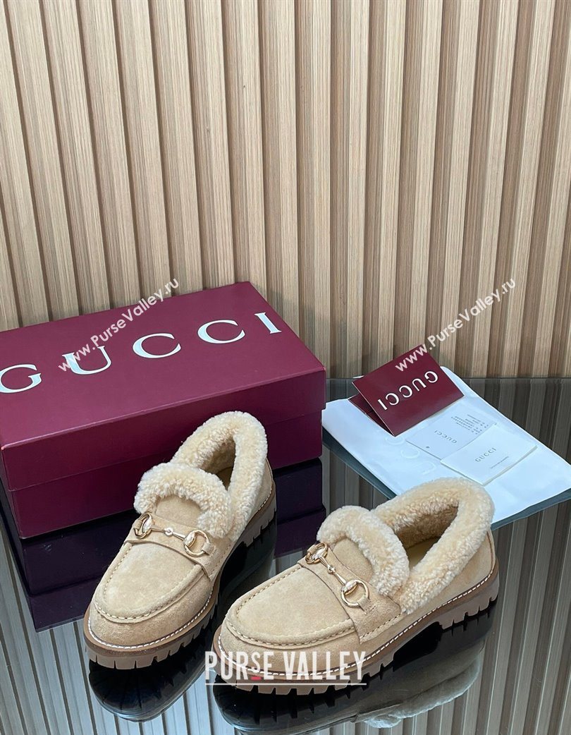 Gucci Wool and Suede Loafers with Horsebit Beige 2025 836060 (MD-251218037)
