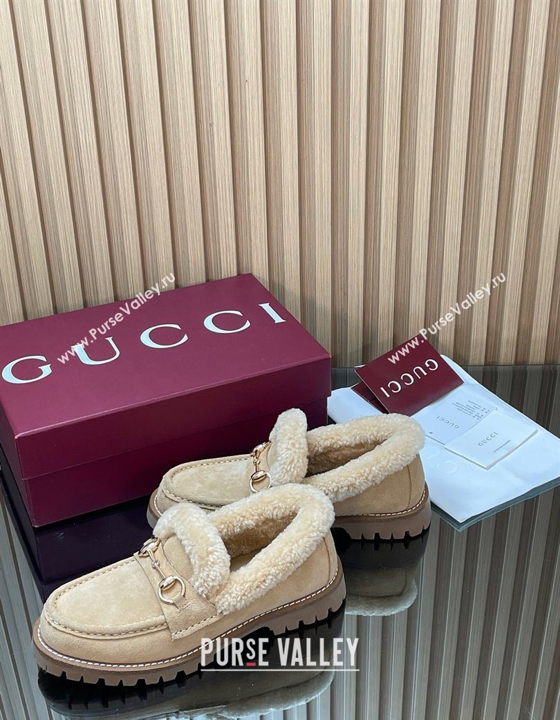 Gucci Wool and Suede Loafers with Horsebit Beige 2025 836060 (MD-251218037)