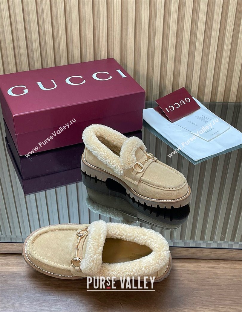 Gucci Wool and Suede Loafers with Horsebit Beige 2025 836060 (MD-251218037)