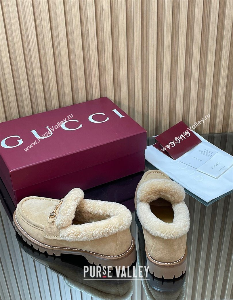 Gucci Wool and Suede Loafers with Horsebit Beige 2025 836060 (MD-251218037)