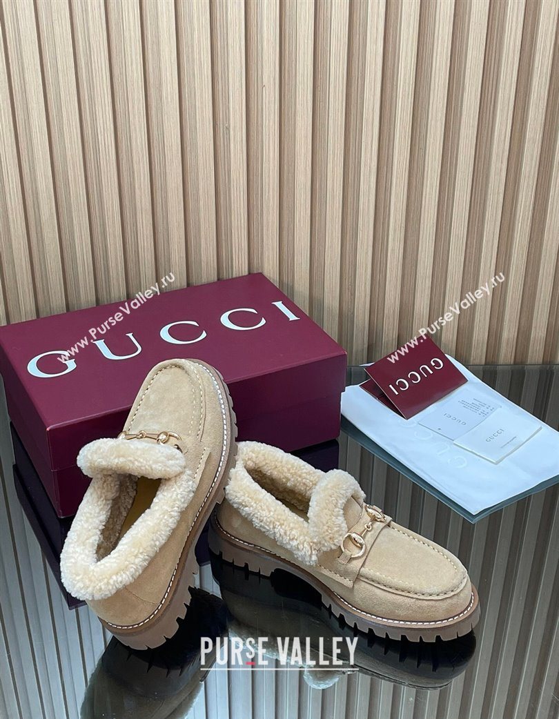 Gucci Wool and Suede Loafers with Horsebit Beige 2025 836060 (MD-251218037)