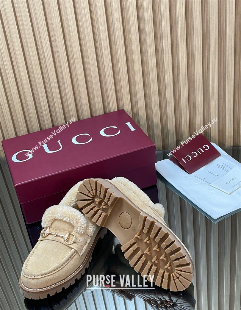 Gucci Wool and Suede Loafers with Horsebit Beige 2025 836060 (MD-251218037)