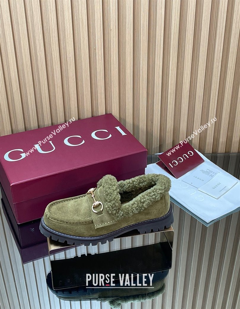 Gucci Wool and Suede Loafers with Horsebit Green 2025 836060 (MD-251218038)