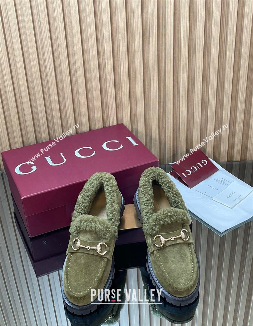 Gucci Wool and Suede Loafers with Horsebit Green 2025 836060 (MD-251218038)