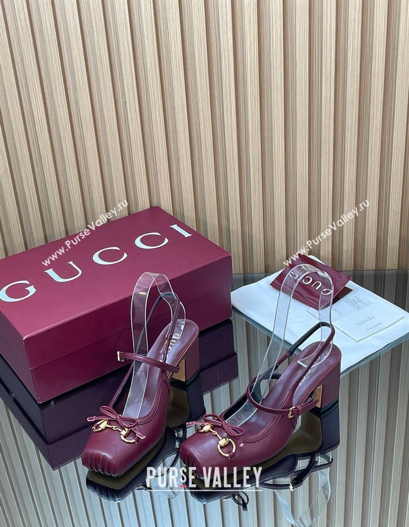 Gucci Horsebit Slingback Pumps 6.5cm in Calf Leather Dark Burgundy 2025 850327 (SS-251218019)