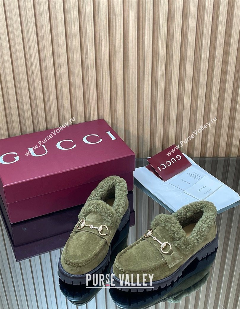 Gucci Wool and Suede Loafers with Horsebit Green 2025 836060 (MD-251218038)