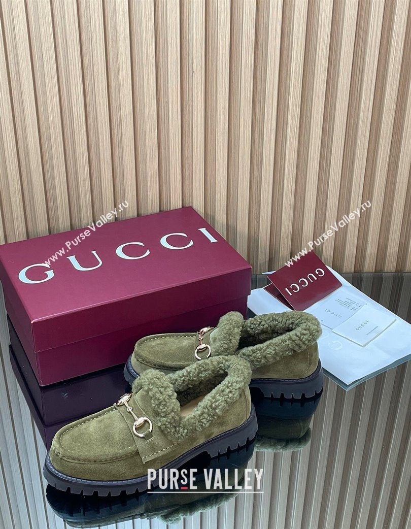 Gucci Wool and Suede Loafers with Horsebit Green 2025 836060 (MD-251218038)