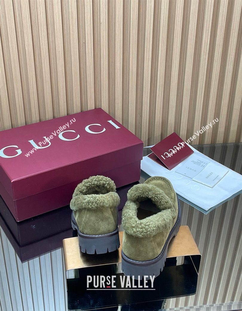 Gucci Wool and Suede Loafers with Horsebit Green 2025 836060 (MD-251218038)