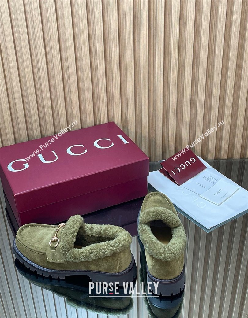Gucci Wool and Suede Loafers with Horsebit Green 2025 836060 (MD-251218038)