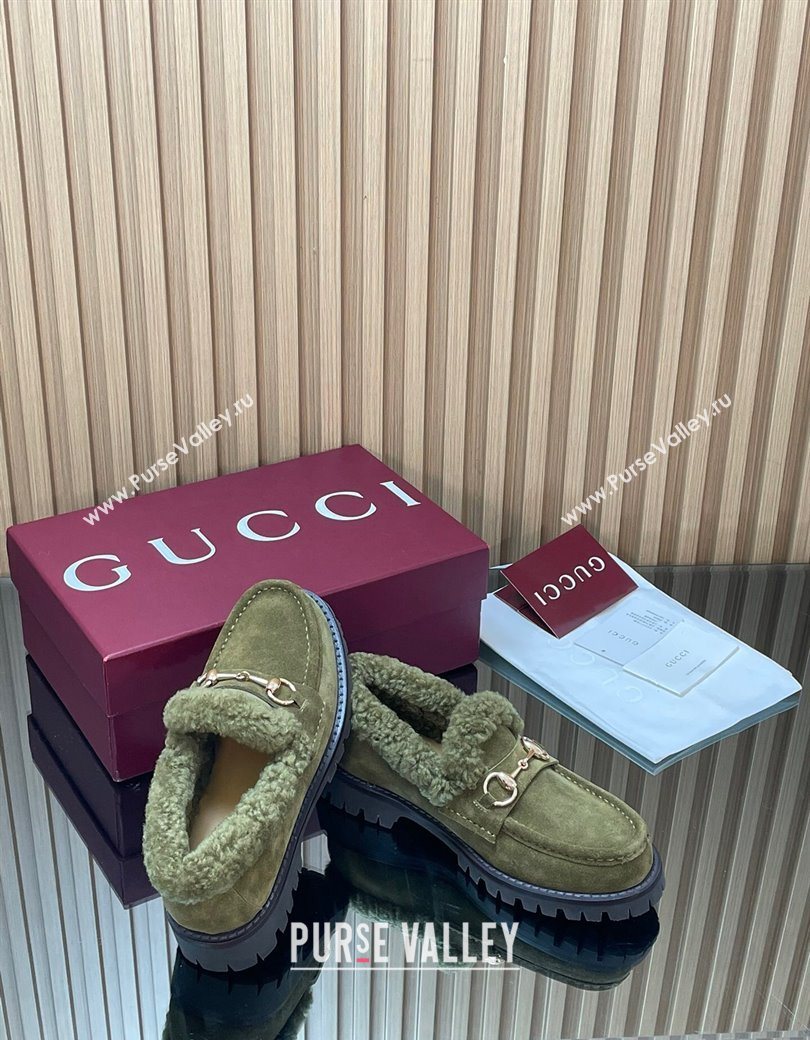 Gucci Wool and Suede Loafers with Horsebit Green 2025 836060 (MD-251218038)
