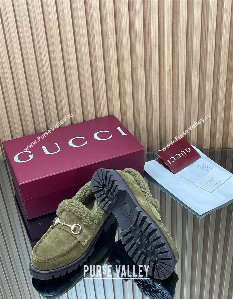 Gucci Wool and Suede Loafers with Horsebit Green 2025 836060 (MD-251218038)