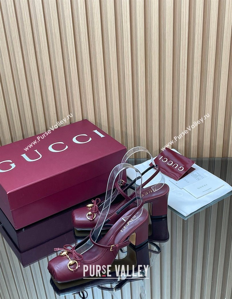 Gucci Horsebit Slingback Pumps 6.5cm in Calf Leather Dark Burgundy 2025 850327 (SS-251218019)