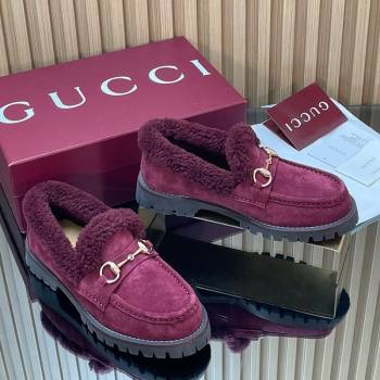 Gucci Wool and Suede Loafers with Horsebit Burgundy 2025 836060 (MD-251218039)