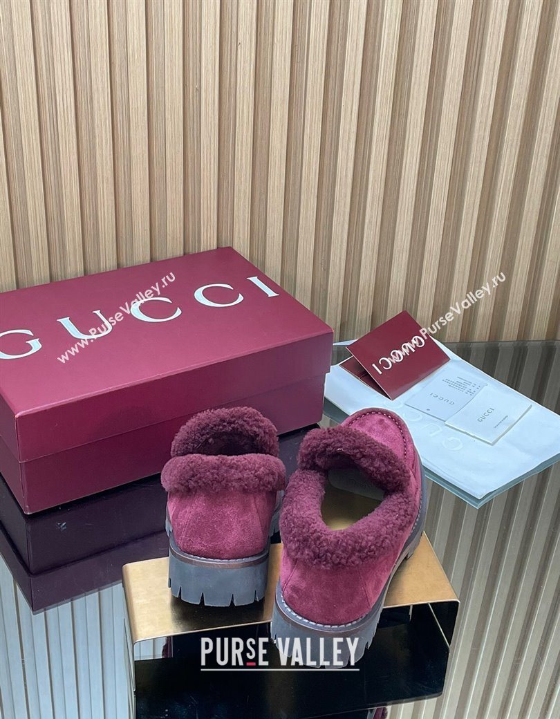 Gucci Wool and Suede Loafers with Horsebit Burgundy 2025 836060 (MD-251218039)