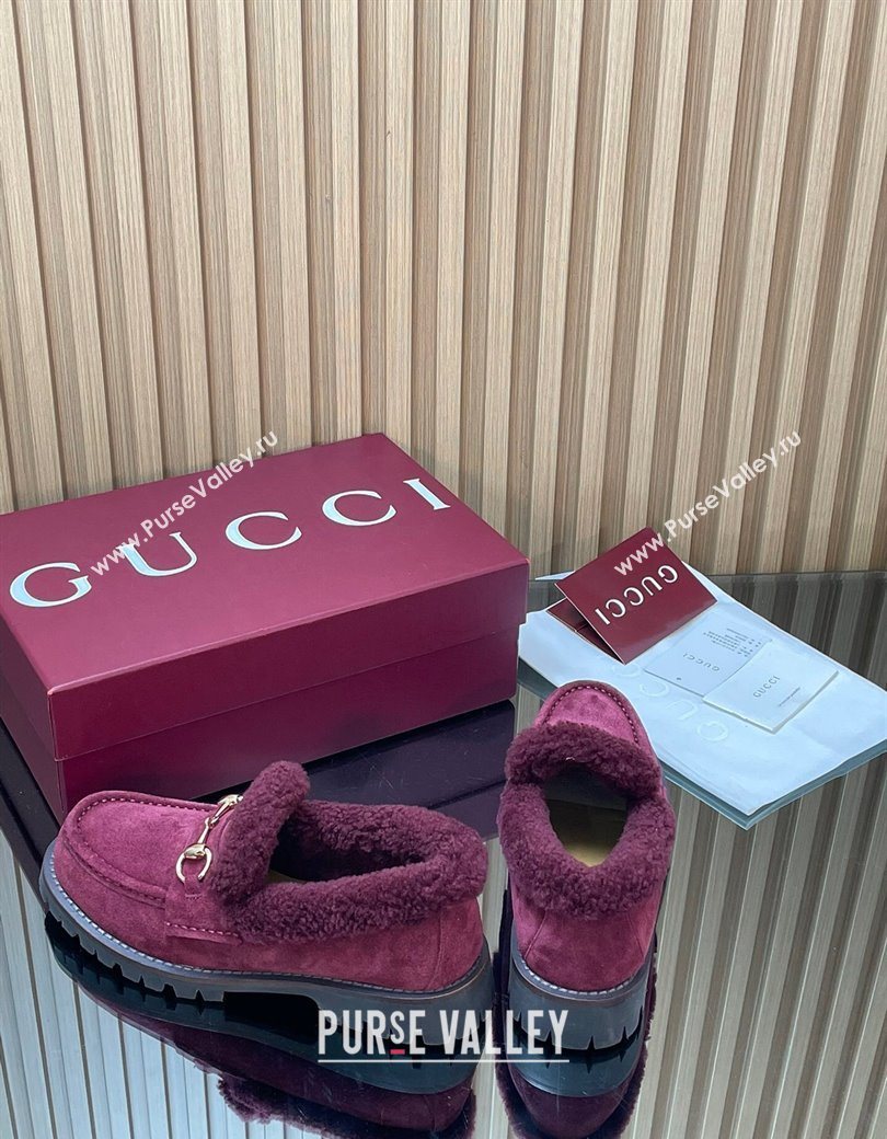 Gucci Wool and Suede Loafers with Horsebit Burgundy 2025 836060 (MD-251218039)