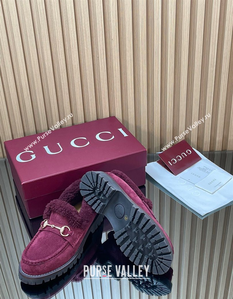 Gucci Wool and Suede Loafers with Horsebit Burgundy 2025 836060 (MD-251218039)