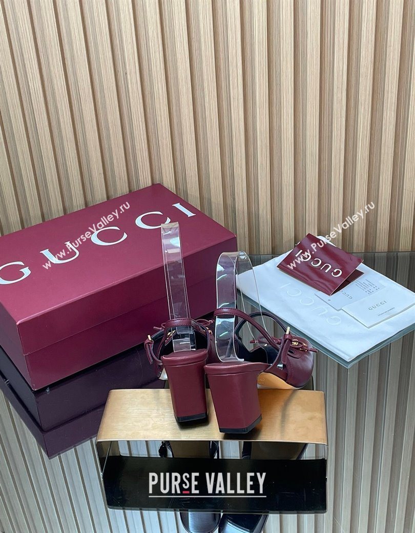 Gucci Horsebit Slingback Pumps 6.5cm in Calf Leather Dark Burgundy 2025 850327 (SS-251218019)