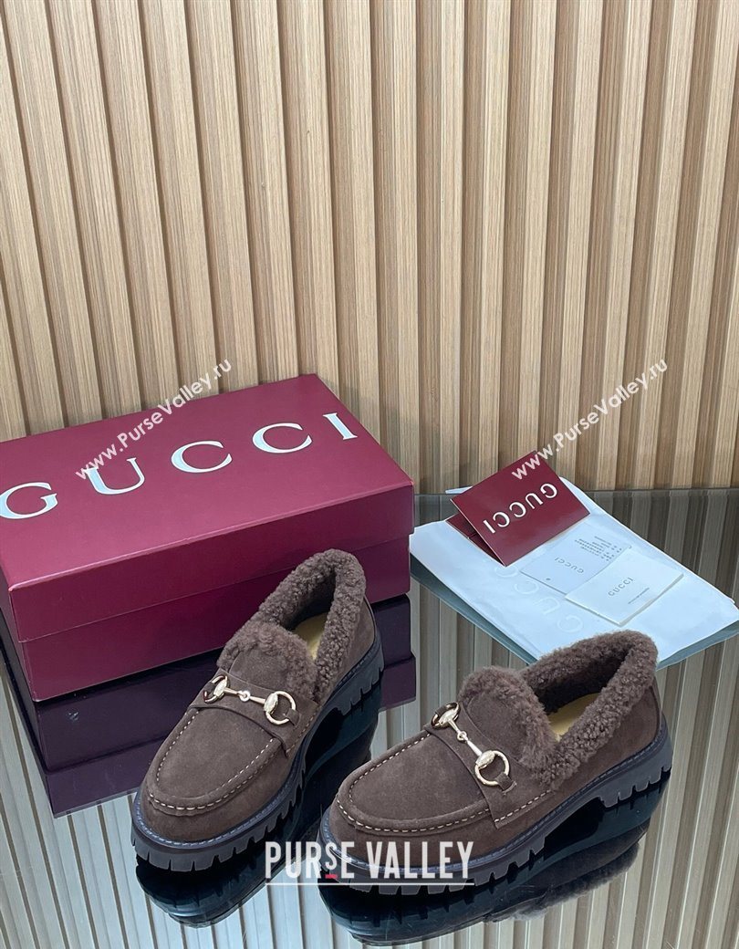 Gucci Wool and Suede Loafers with Horsebit Chocolate Brown 2025 836060 (MD-251218040)