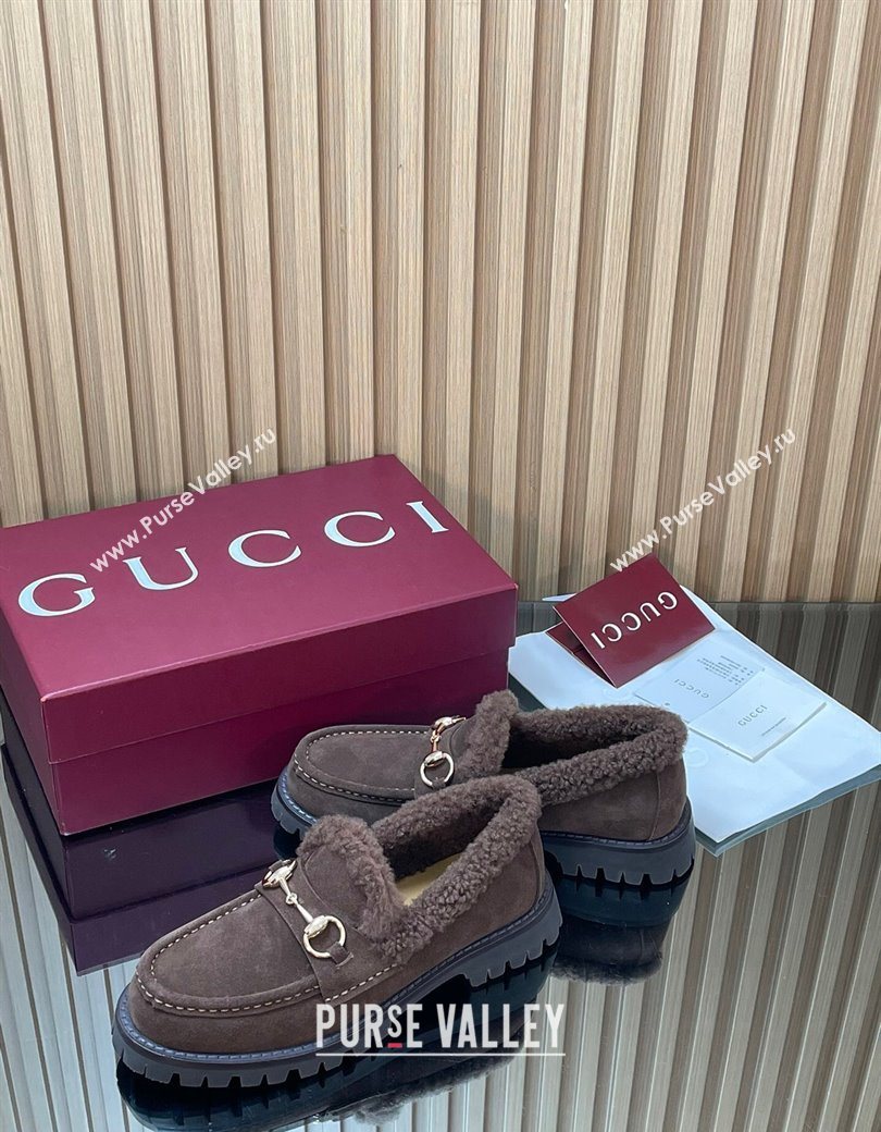 Gucci Wool and Suede Loafers with Horsebit Chocolate Brown 2025 836060 (MD-251218040)