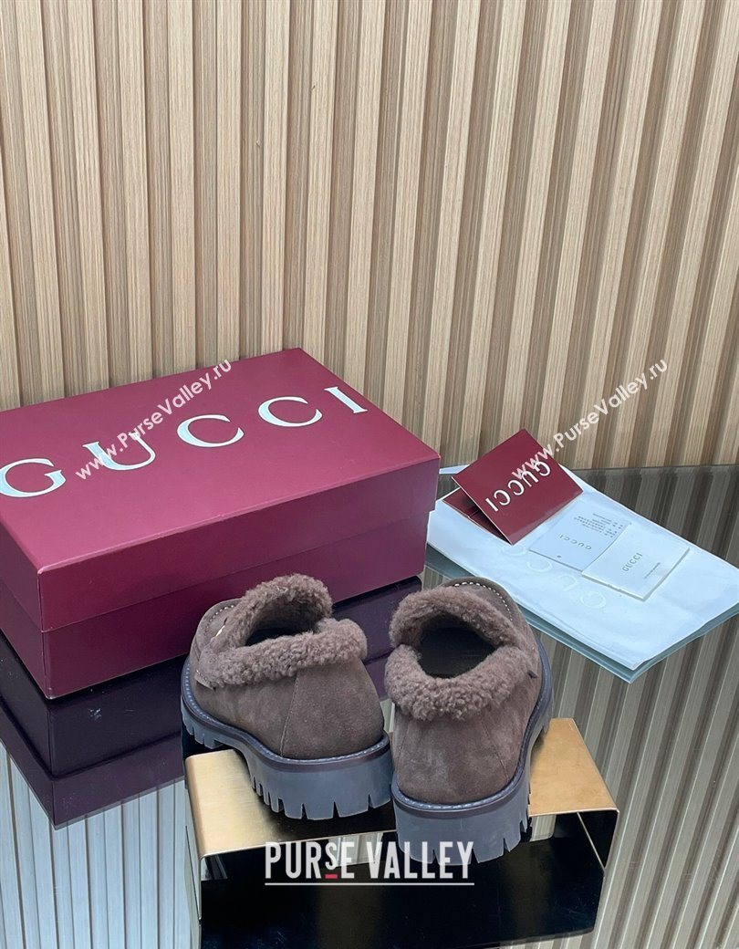 Gucci Wool and Suede Loafers with Horsebit Chocolate Brown 2025 836060 (MD-251218040)