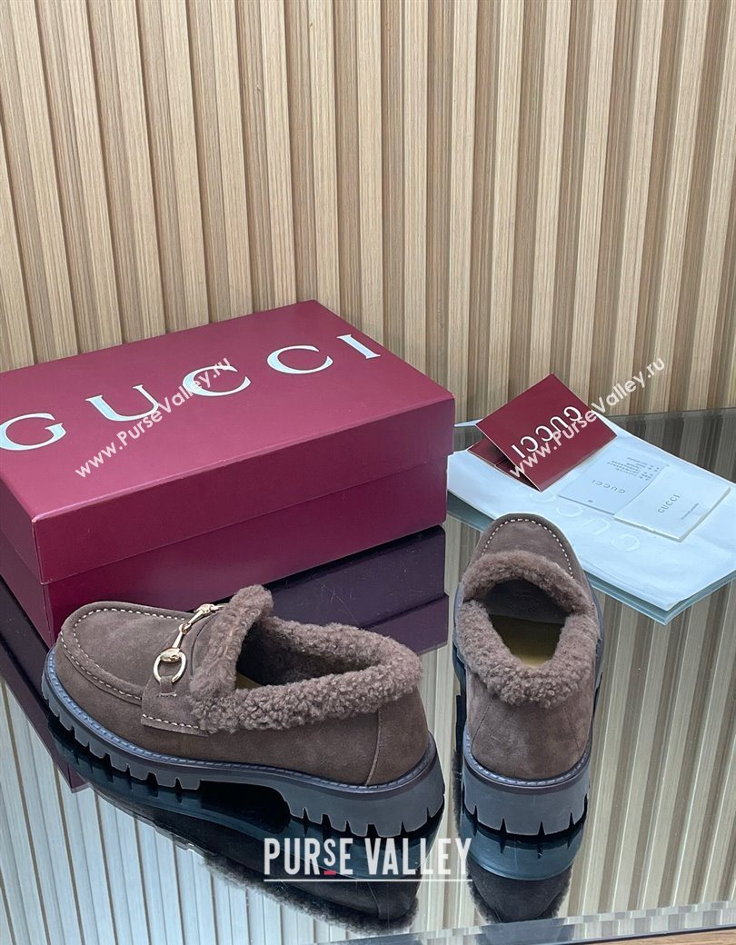 Gucci Wool and Suede Loafers with Horsebit Chocolate Brown 2025 836060 (MD-251218040)