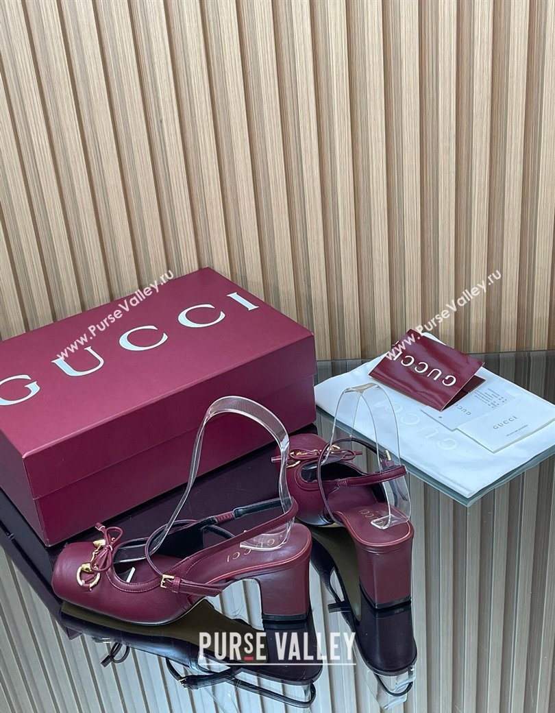 Gucci Horsebit Slingback Pumps 6.5cm in Calf Leather Dark Burgundy 2025 850327 (SS-251218019)