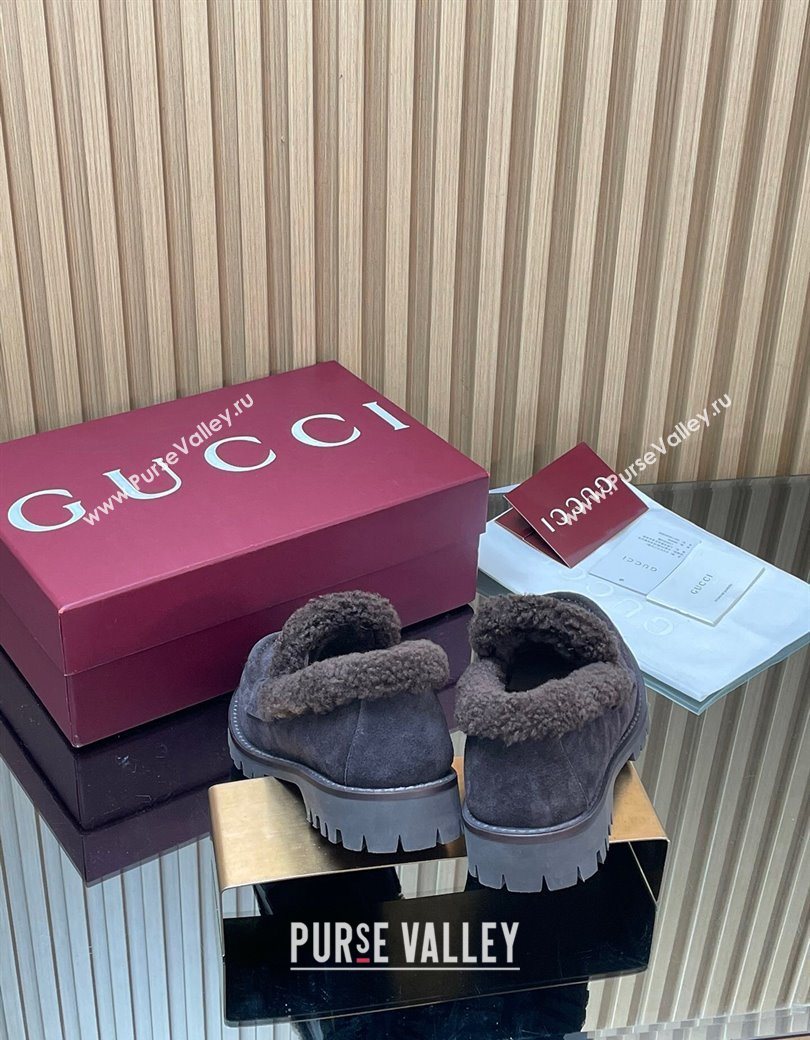 Gucci Wool and Suede Loafers with Horsebit Dark Brown 2025 836060 (MD-251218041)