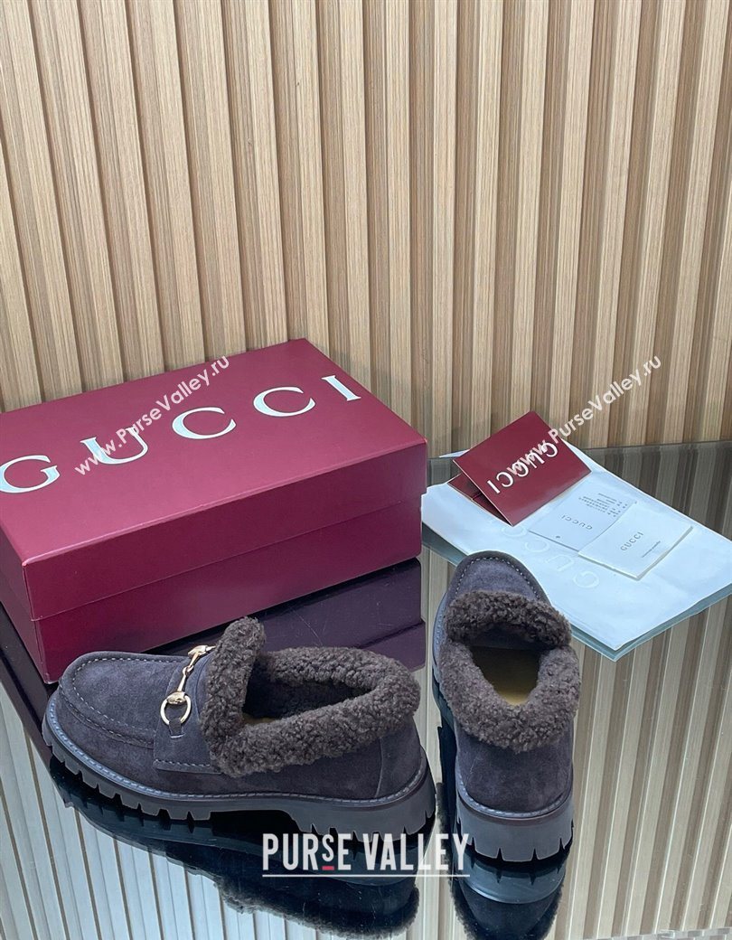 Gucci Wool and Suede Loafers with Horsebit Dark Brown 2025 836060 (MD-251218041)