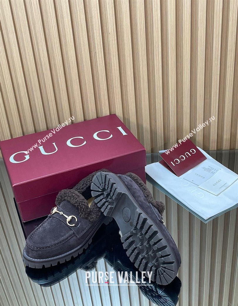 Gucci Wool and Suede Loafers with Horsebit Dark Brown 2025 836060 (MD-251218041)
