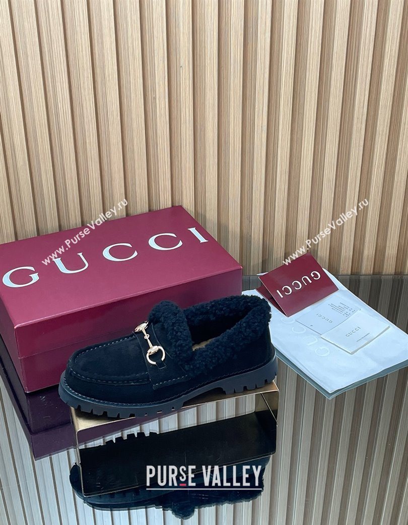 Gucci Wool and Suede Loafers with Horsebit Black 2025 836060 (MD-251218042)