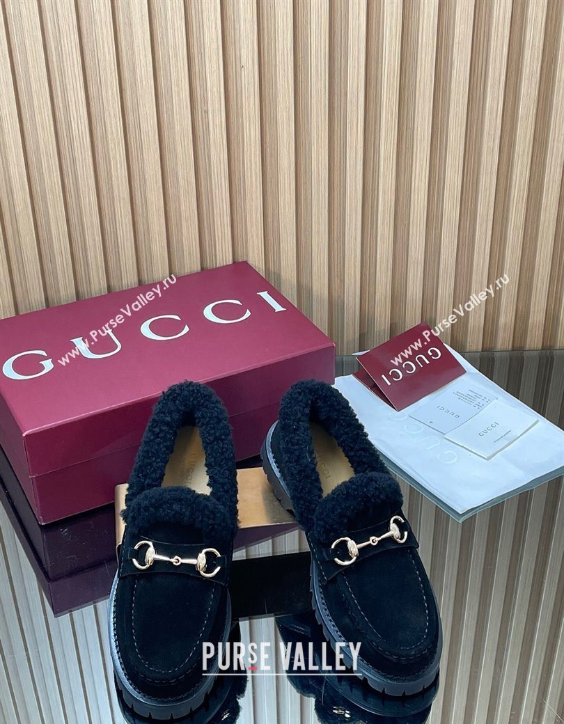Gucci Wool and Suede Loafers with Horsebit Black 2025 836060 (MD-251218042)