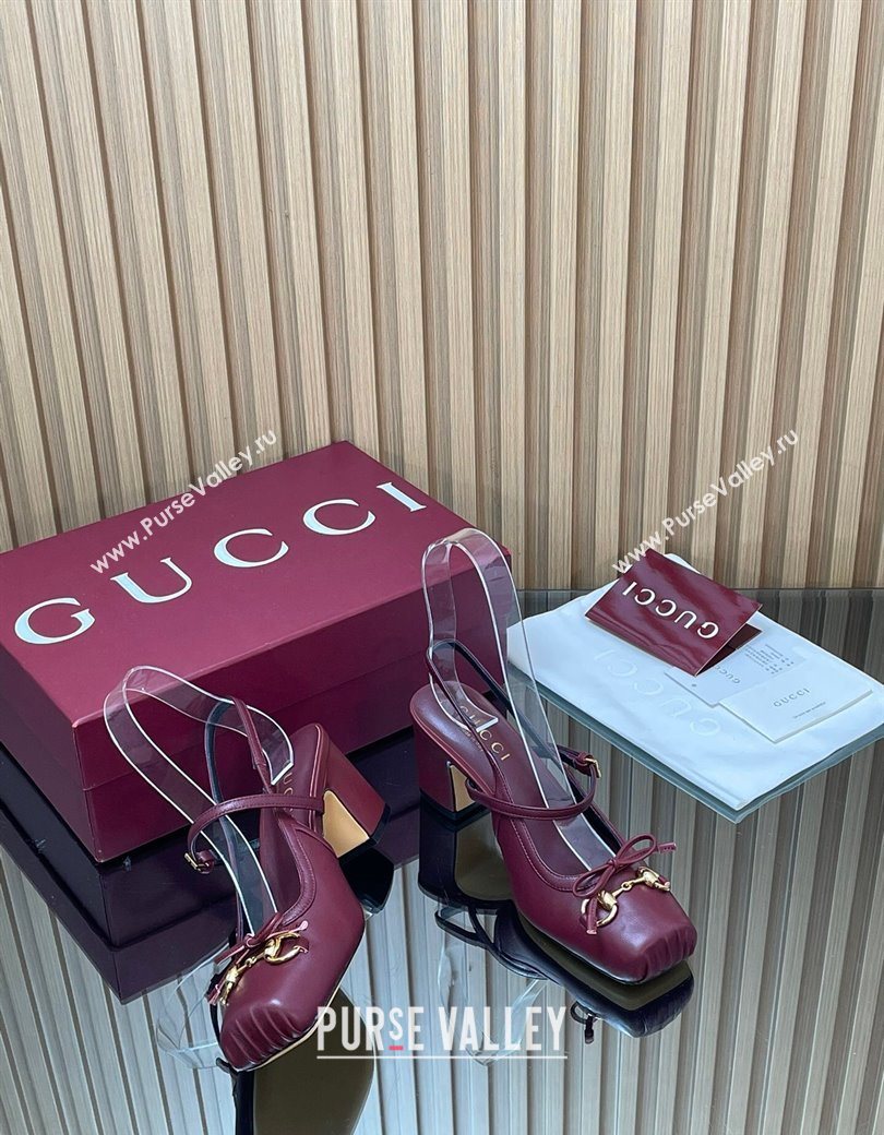 Gucci Horsebit Slingback Pumps 6.5cm in Calf Leather Dark Burgundy 2025 850327 (SS-251218019)