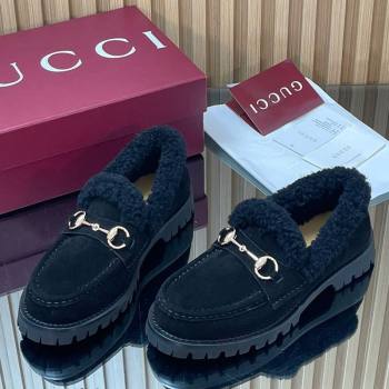 Gucci Wool and Suede Loafers with Horsebit Black 2025 836060 (MD-251218042)